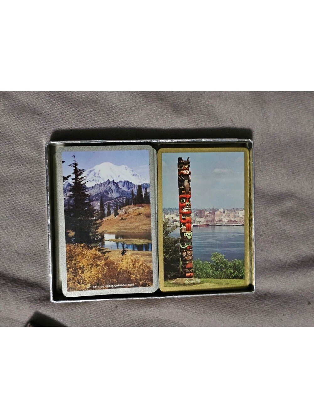 Vintage Congress Scenic Playing Cards Set with Mount Rainier and Totem Pole